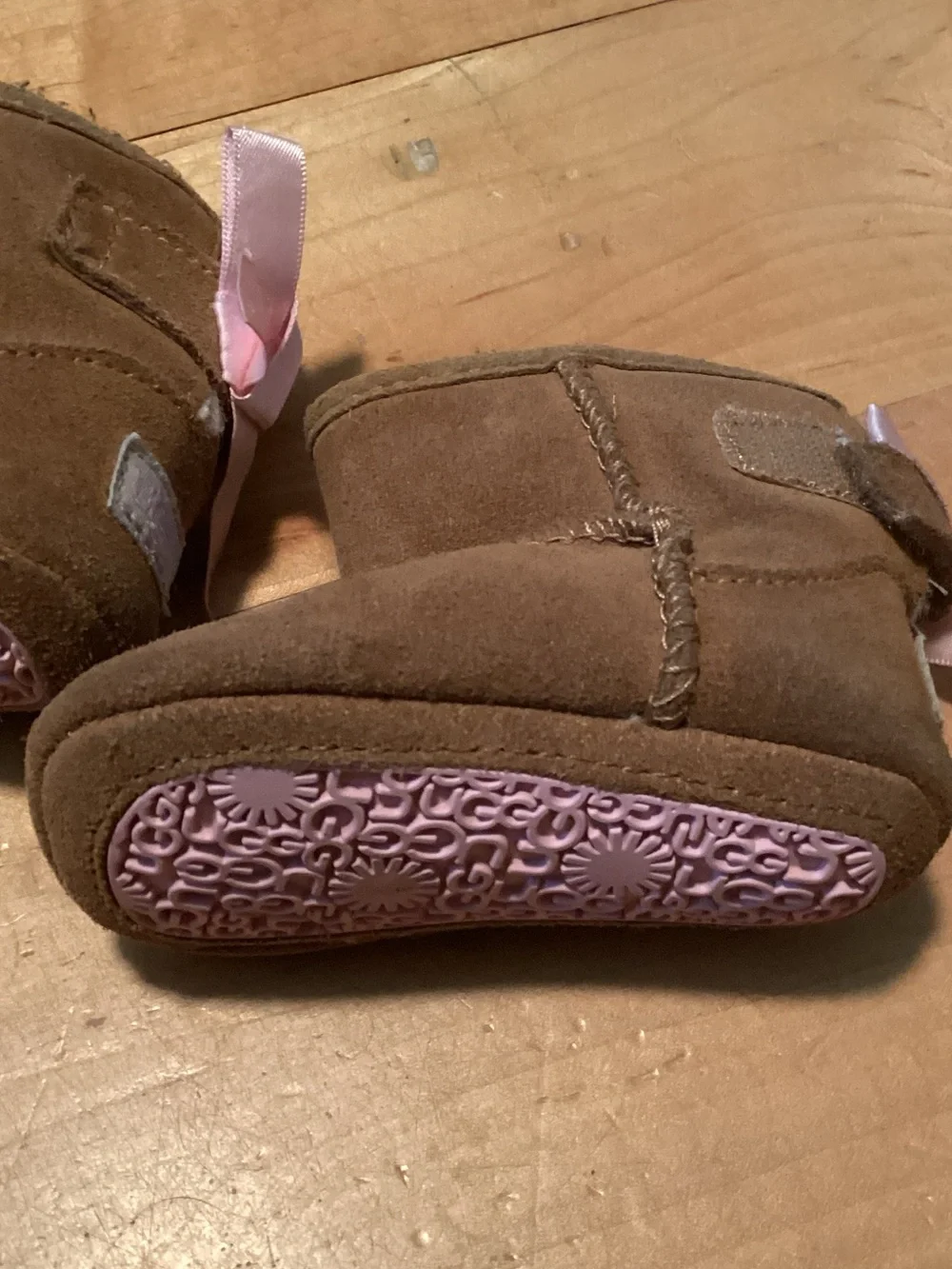 Ugg Baby Faux-Shearling Booties with Pink Bow - Brown